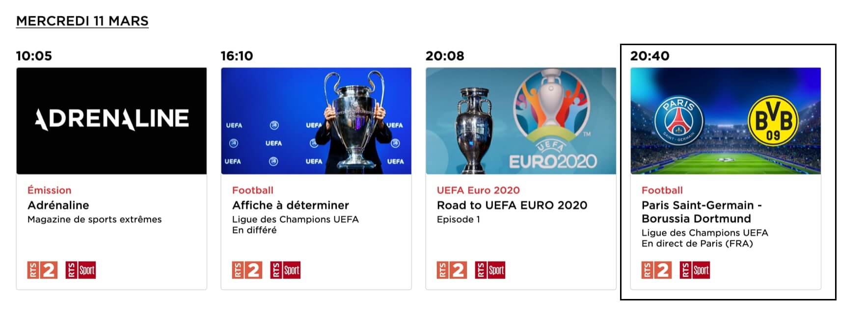 Programme RTS PSG Dortmund
